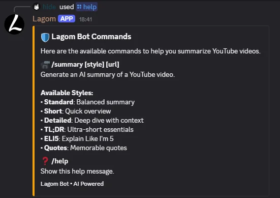 Lagom - Youtube Summarizer for Discord